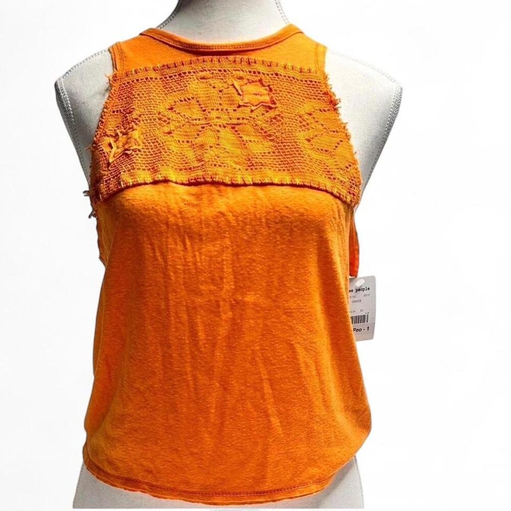 Free People orange tank top crochet detail. Size: XS perfect cotton summer tank